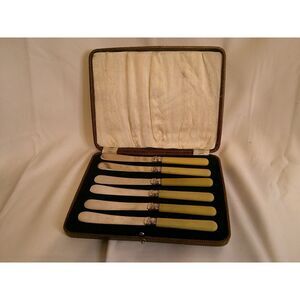 Vintage EPNS Silver-Plated Butter Knife Set in Textured Case Dining Cutlery‎